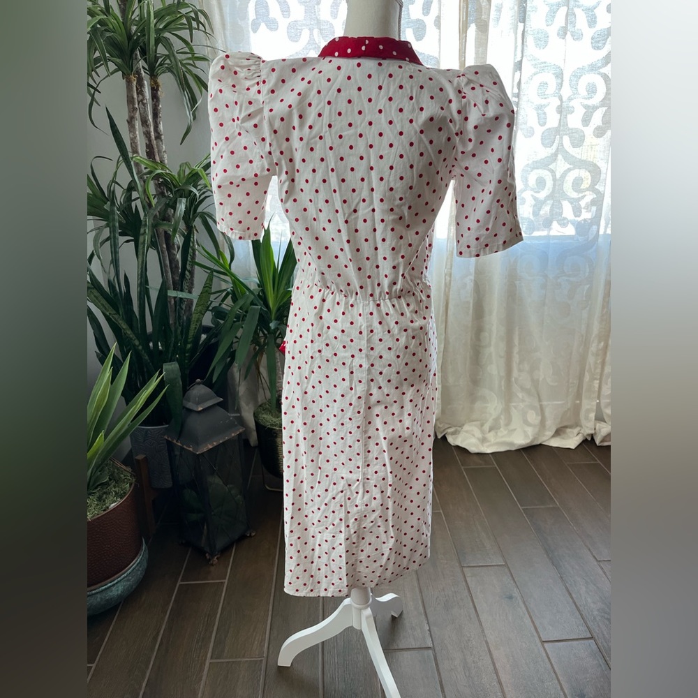 Vintage “I love Lucy” polka dot puff sleeve button up ruffle rockabilly pin up - Picture 10 of 12